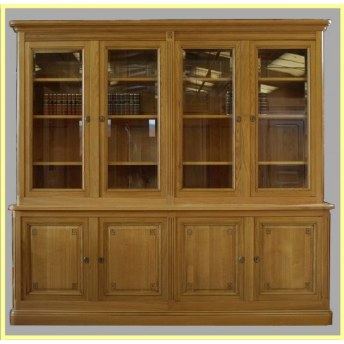 Bibliothèque 4 portes Louis XVI en chêne ou en merisier